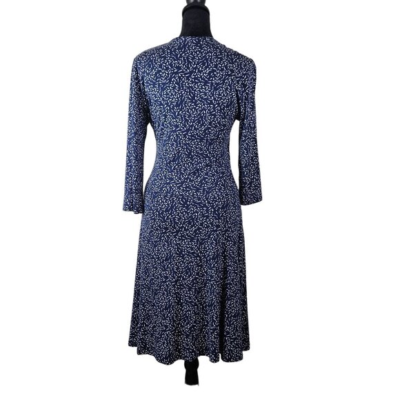 Womens Size XS Blue & White Patterned V-Neck Dress 3/4 Sleeves Career Stylish - Picture 2 of 8